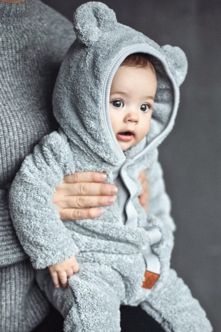 Kids Teddy Fleece Jumpsuit with Ears – Light Grey