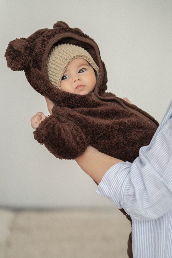Cute Teddy Baby Jumpsuit with Ears – Brown