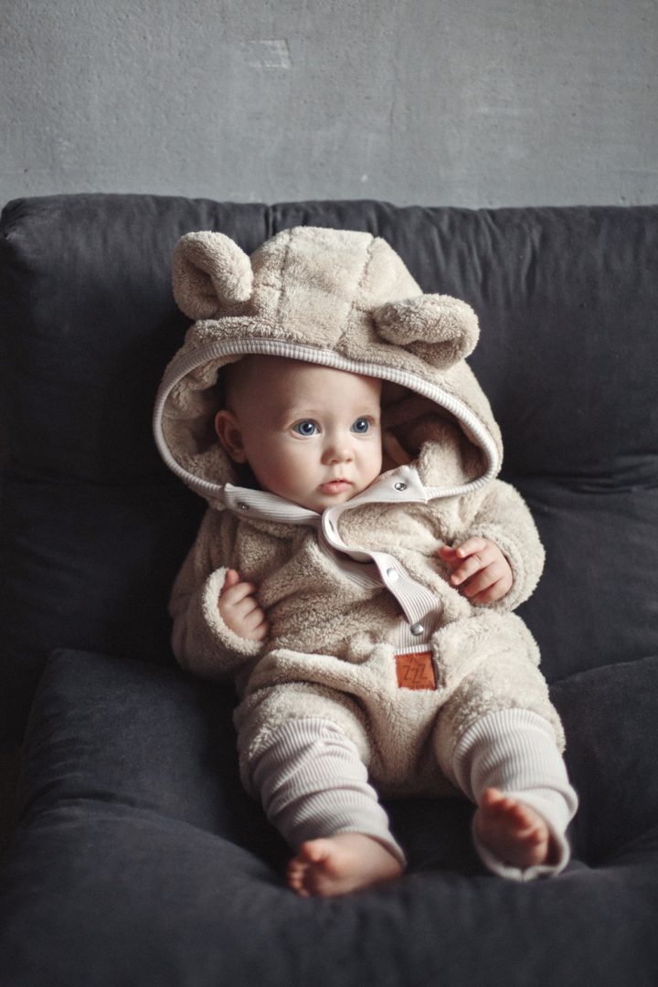 Premium Kids Teddy Fleece Jumpsuit with Ears – Beige