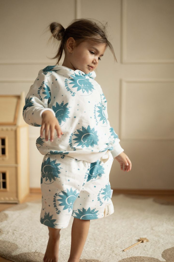 Bluza Dziecięca z Kapturem i Uszkami w Słoneczka na Ecru