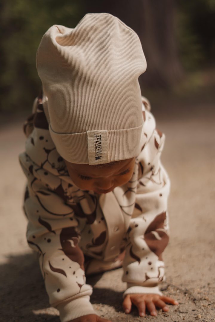 Dziecięca Czapka Prążkowana typu Beanie Kremowa
