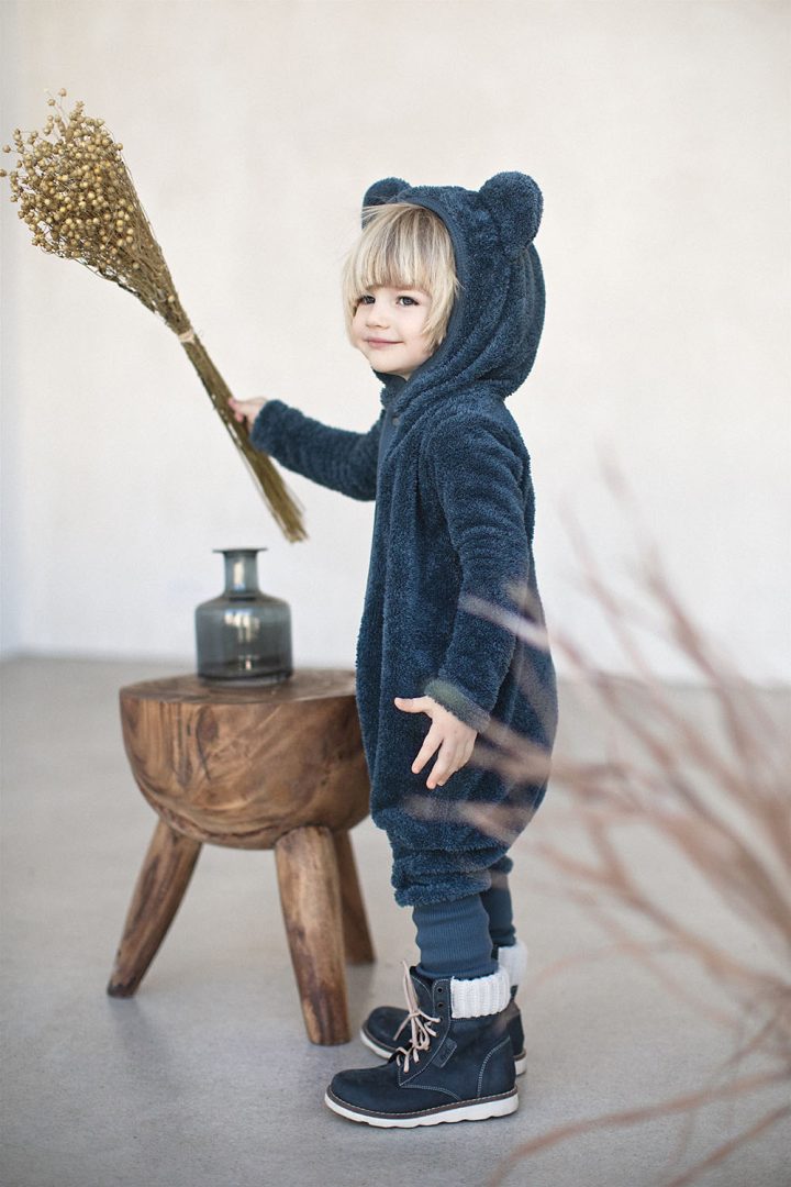 Baby Teddy Fleece Jumpsuit with Ears – Charcoal Grey