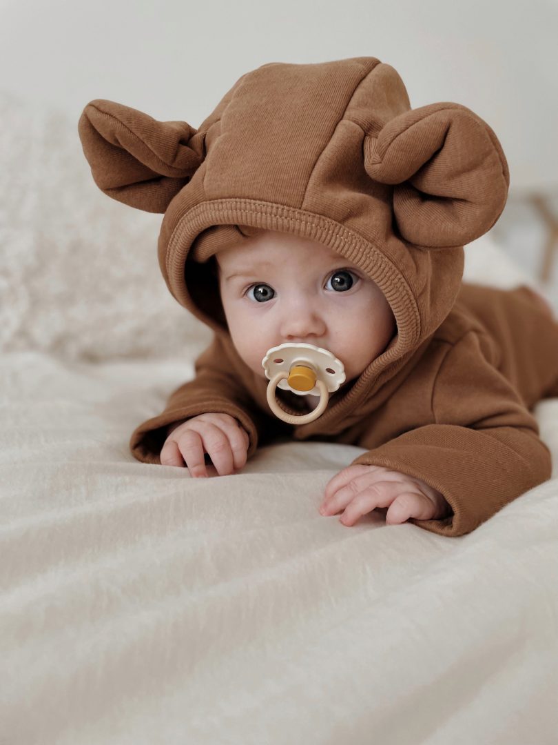 Baby Hooded Jumpsuit - Coffee Brown Tone