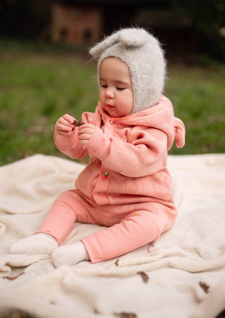 Baby Hooded Jumpsuit - Bear in Glasses on Peach Print